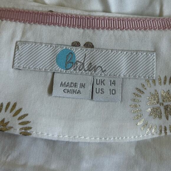 Boden Lightweight Cream & Gold Floral Dotted V Neck Blouse Shirt Top Size 10 - Picture 4 of 5